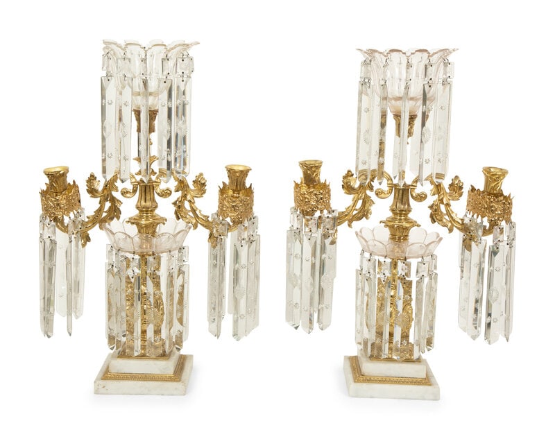A Pair of Gilt Bronze and  Marble Three-Light Candelabra (1 of 6)