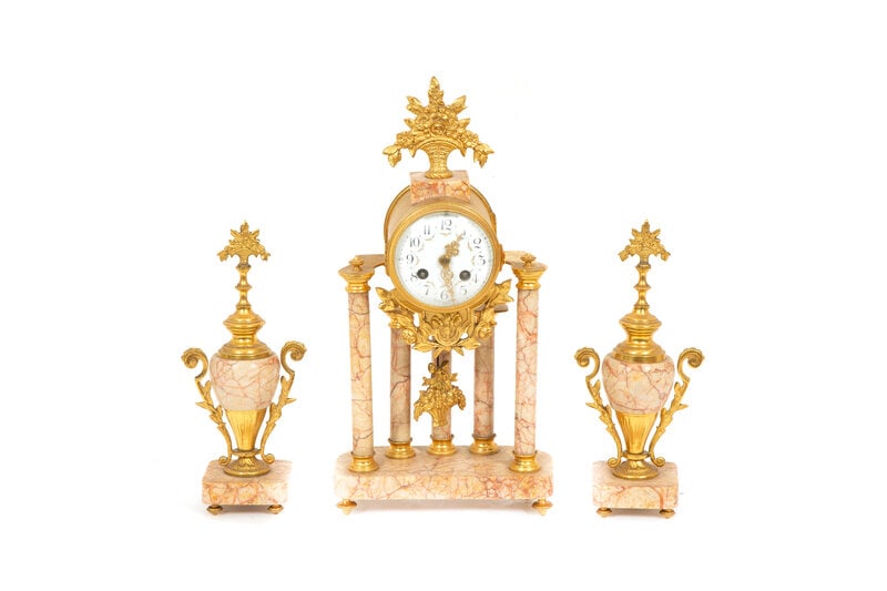 A French Gilt Bronze and Rouge Marble Clock Garniture  (1 of 3)