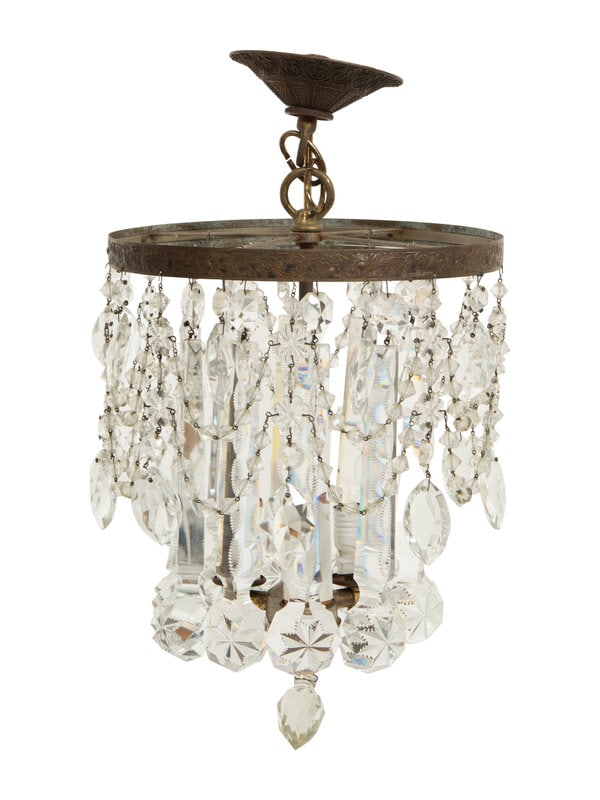 A French Gilt Metal and Cut Glass Three-Light Chandelier (1 of 3)