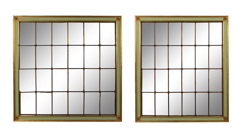 A Pair of Large Multi-Paned Mirrors in Painted Parcel Gilt Frames  (1 of 4)