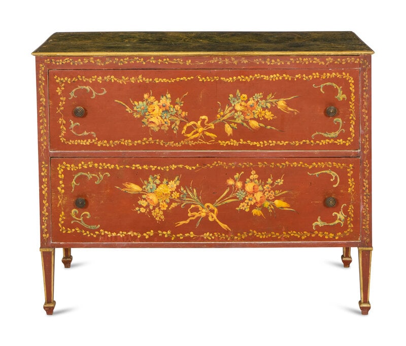 A Louis XVI Style Painted Pine Faux Marble-Top Commode   (1 of 3)