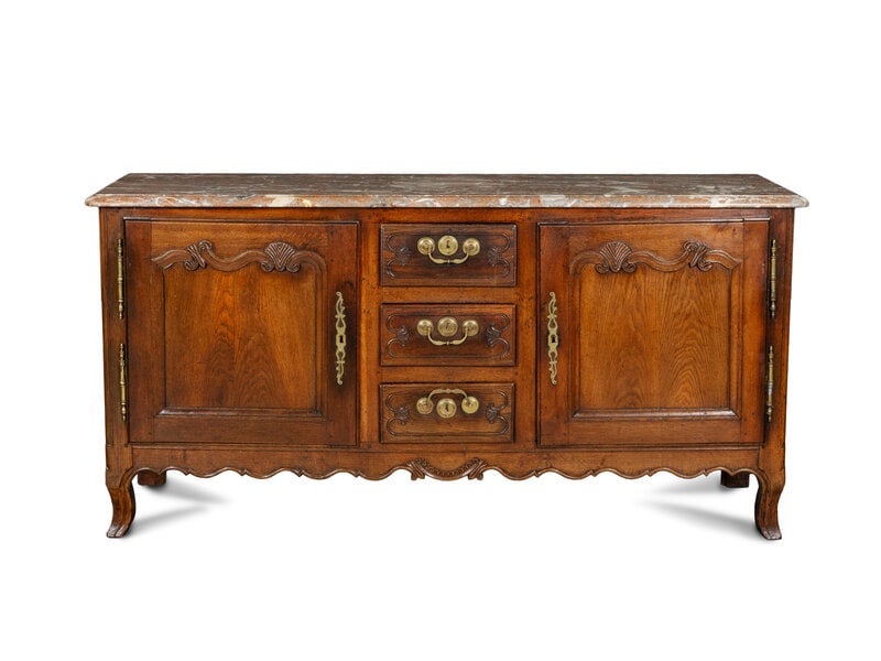 A Louis XV Provincial Carved Oak Marble-Top Console Cabinet  (1 of 3)
