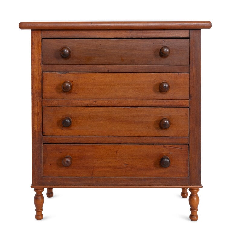 A Miniature Federal Maple and Poplar Chest of Drawers: A Miniature Federal Maple and Poplar Chest of Drawers 19th Century Height 17 x width 15 1/2 x 9 inches. Property from a Prout's Neck, Maine Residence