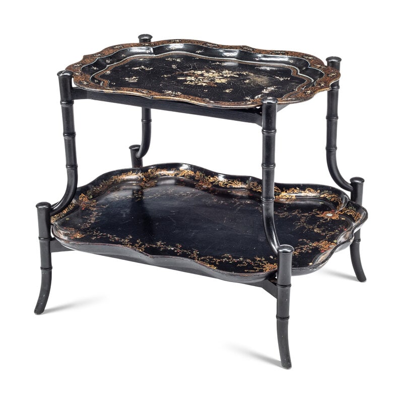 A Victorian Papier Mâché and Mother-of-Pearl Inlaid Two-Tier Tray Table (1 of 4)