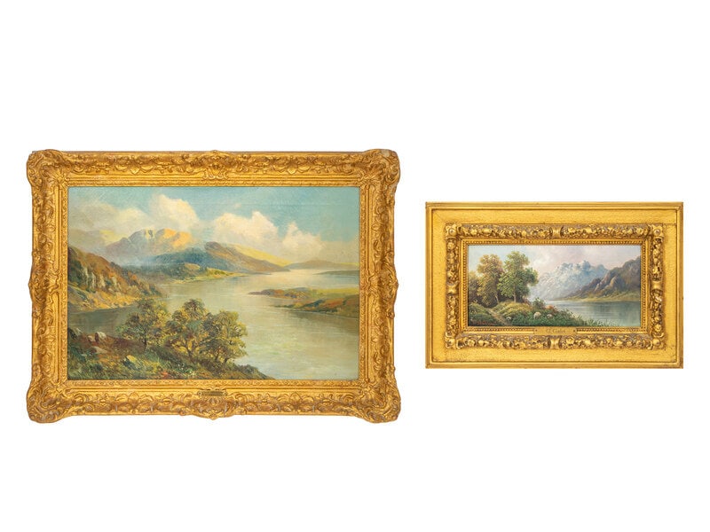 Francis E. Jamieson and G. Galvi, 20th Century Mountainous Landscapes (two works) oil on canvas and : Francis E. Jamieson and G. Galvi, 20th Century Mountainous Landscapes (two works) oil on canvas and oil on panel 16 x 24 inches and 6 x 12 inches. This