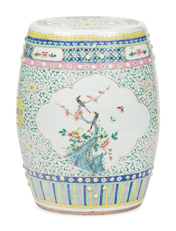 A Chinese Export Famille Rose Reticulated Porcelain Garden Seat: A Chinese Export Famille Rose Reticulated Porcelain Garden Seat 20th Century Height 19, seat diameter 11 inches. This lot is located in Chicago. Property from the Buck Family Collec