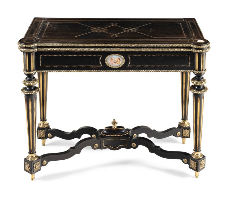 A Napoleon III Brass Inlaid Ebonized Game Table (1 of 2)