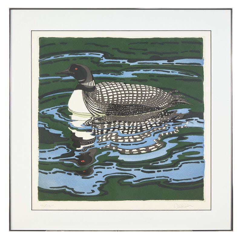 Neil Welliver (American, 1929-2005) Loon, 1988: Neil Welliver (American, 1929-2005) Loon, 1988 color lithograph on BFK Rives signed and numbered 125/175 in pencil 23 1/4 x 23 3/4 inches. This lot is located in Philadelphia.