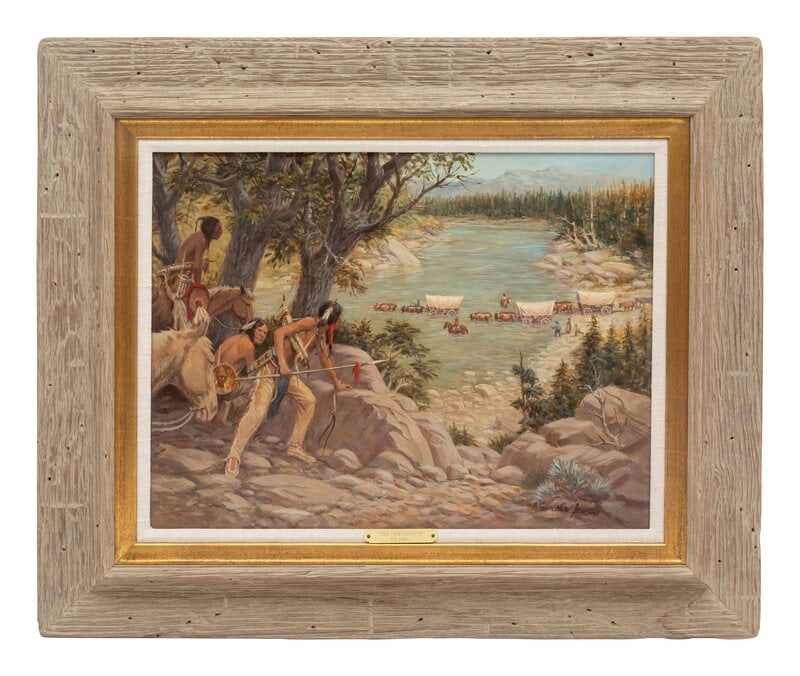 Ken Gunall (American, 20th Century) The Immigrants: Ken Gunall (American, 20th Century) The Immigrants oil/acrylic 24 x 18 inches. This lot is located in Denver. Property from the Collection of a Missouri Company Size 24 x