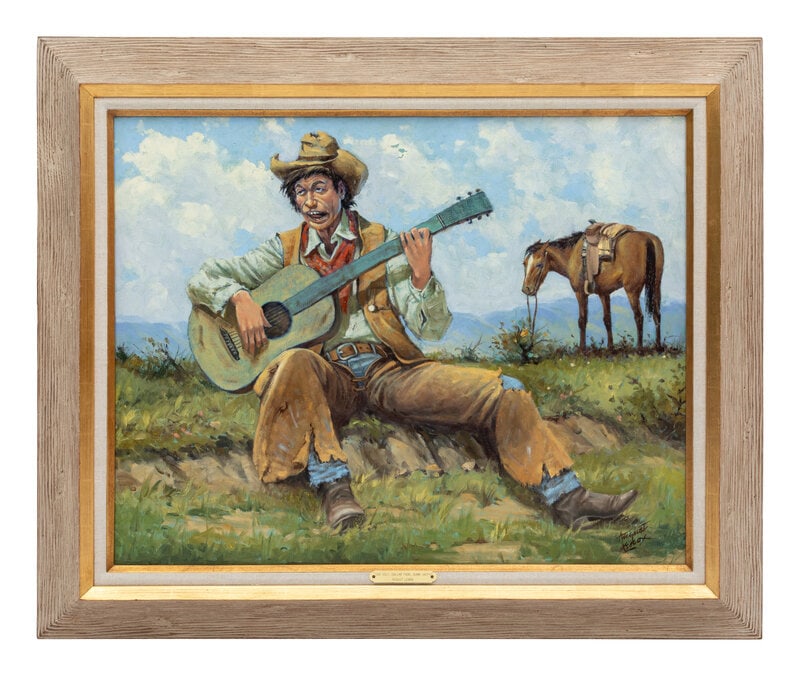 August (Curley) Lenox (American, 1908-1986) Dog Ugly, Dollar Poor & Dumb Happy: August (Curley) Lenox (American, 1908-1986) Dog Ugly, Dollar Poor & Dumb Happy oil/acrylic 30 x 24 inches. This lot is located in Denver. Property from the Collection of a Missouri Company