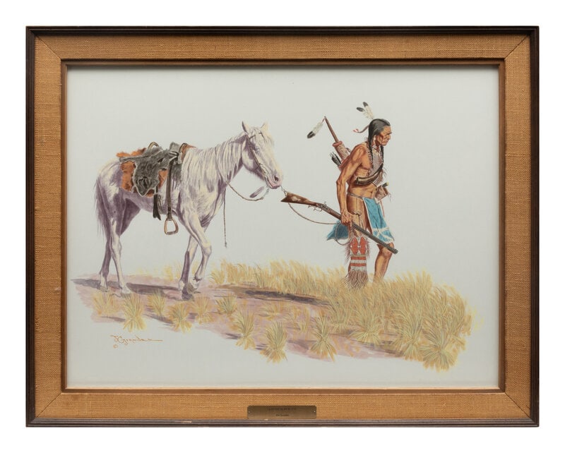 Joe Grandee (American, b. 1929) Leaving Slim Butte: Joe Grandee (American, b. 1929) Leaving Slim Butte watercolor on paper signed J. Grandee (lower left) 31 x 40 inches This lot is located in Denver. Property from the Collection of