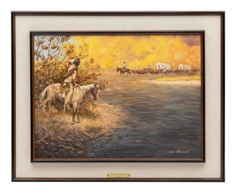 Ken Gunall (American, 20th Century) Autumn Crossing: Ken Gunall (American, 20th Century) Autumn Crossing oil/acrylic 24 x 18 inches. This lot is located in Denver. Property from the Collection of a Missouri Company Size 24 x