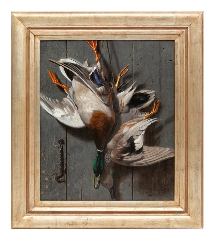 Jeff Legg (American, b. 1959) Ducks: Jeff Legg (American, b. 1959) Ducks oil 23 x 19 inches This lot is located in Denver. Property from the Collection of a Missouri Company Size 23 x 19 inches