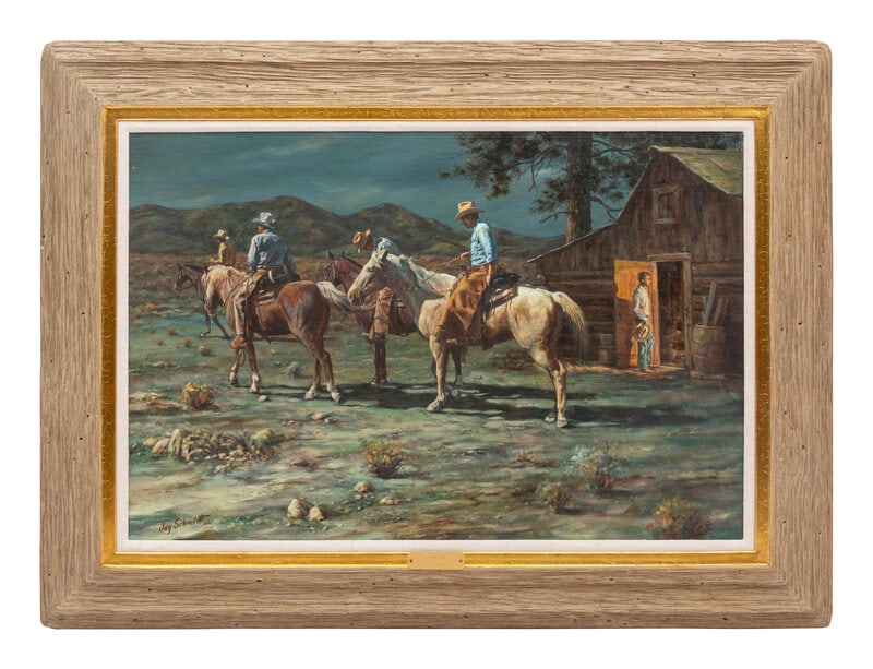 Jay Schmidt (American, b. 1929) The Dawdler: Jay Schmidt (American, b. 1929) The Dawdler oil/acrylic on canvas 36 x 24 inches This lot is located in Denver. Property from the Collection of a Missouri Company Size 36