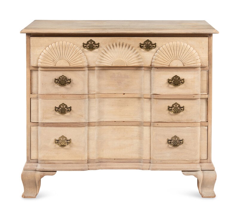 A Chippendale Style Block-Front Bleached Mahogany Chest of Drawers (1 of 3)