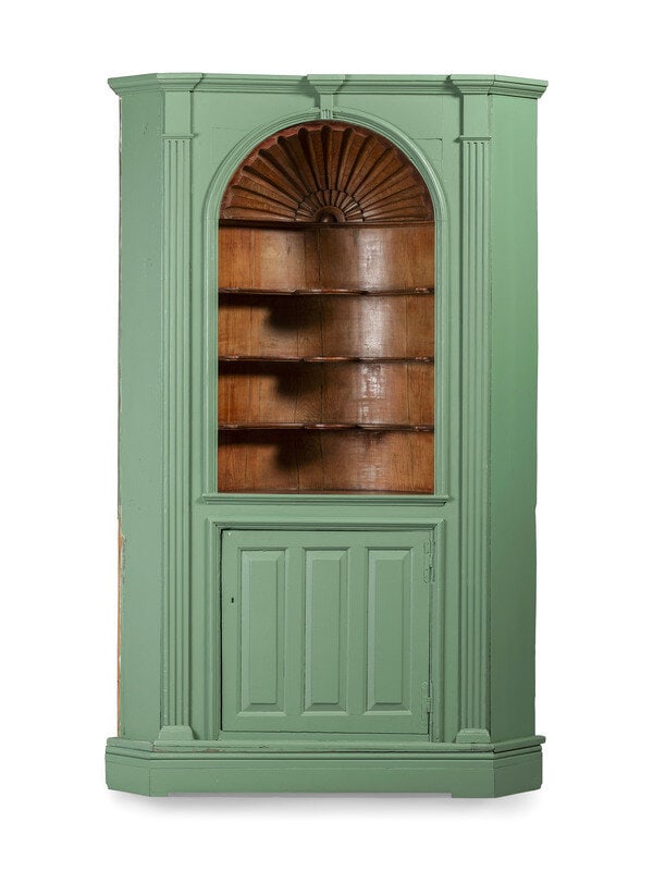 A Chippendale Green Painted and Shell-Carved Pine Corner Cupboard (1 of 3)