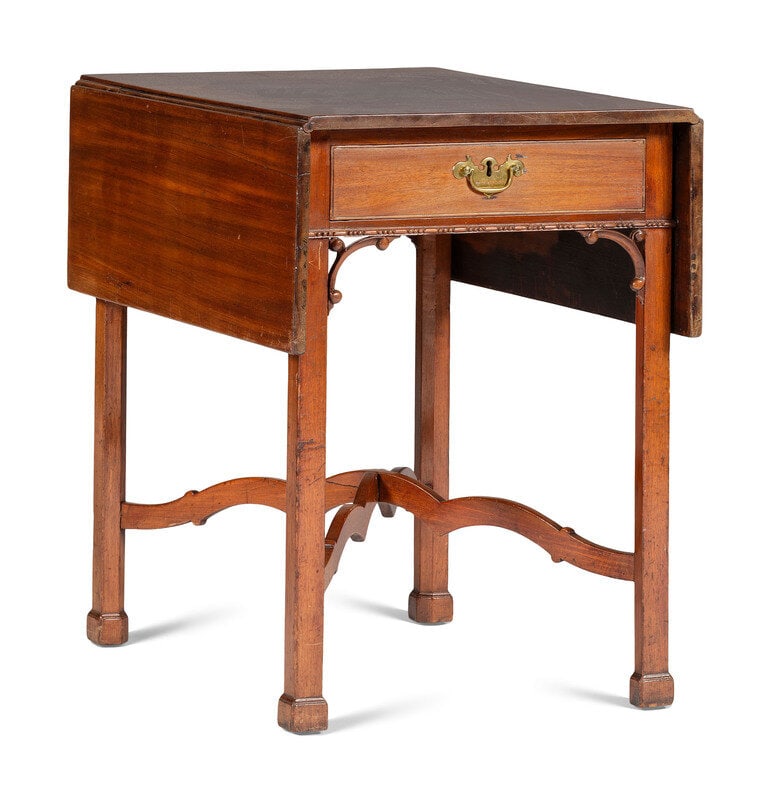 A Chippendale Mahogany X-Form Stretcher Block-Foot Pembroke Table: A Chippendale Mahogany X-Form Stretcher Block-Foot Pembroke Table Pennsylvania, 18th Century Height 28 1/4 x width 20 1/4 x depth 29 inches. This lot is located in Cincinnati. Prop