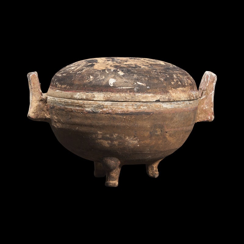 A Chinese Painted Pottery Tripod Covered Censer, Ding, Possibly Han Dynasty
或為漢 (1 of 3)