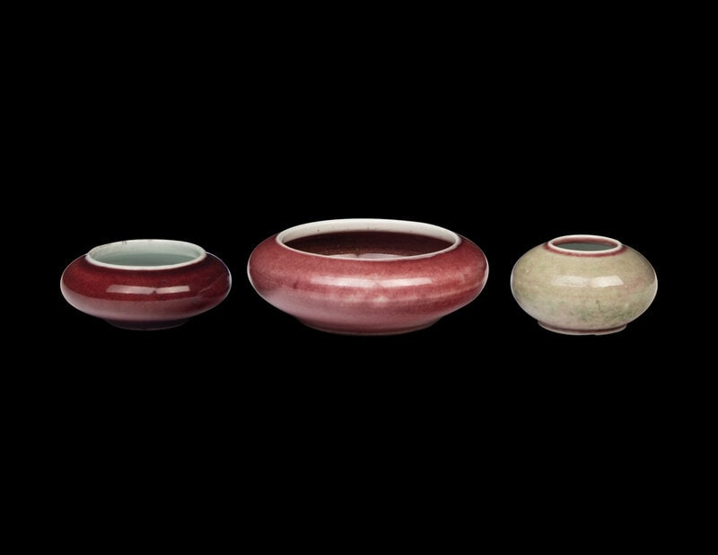 Three Chinese Peach Bloom Glazed Porcelain Washers (1 of 8)