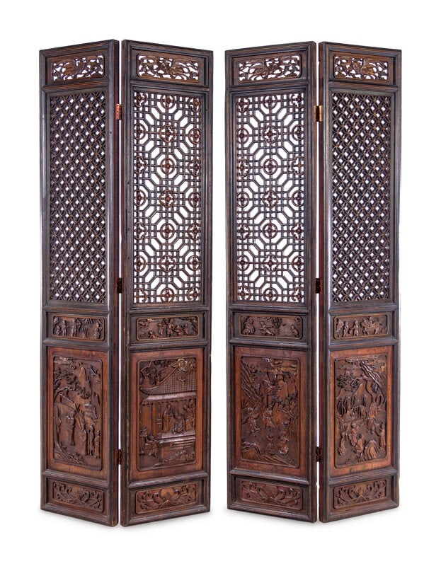 A Chinese Carved Hardwood Four-Panel Floor Screen (1 of 5)