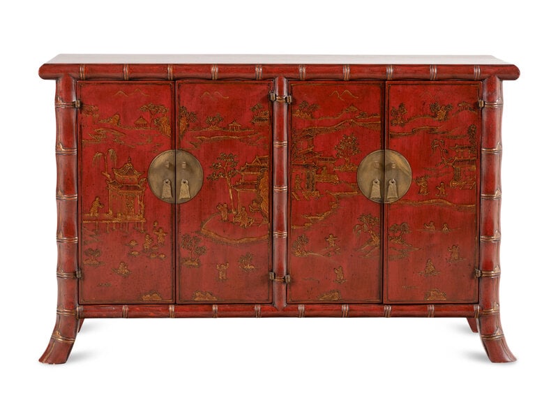 A Burton-Ching Ltd.  Red Japanned Side Cabinet (1 of 8)
