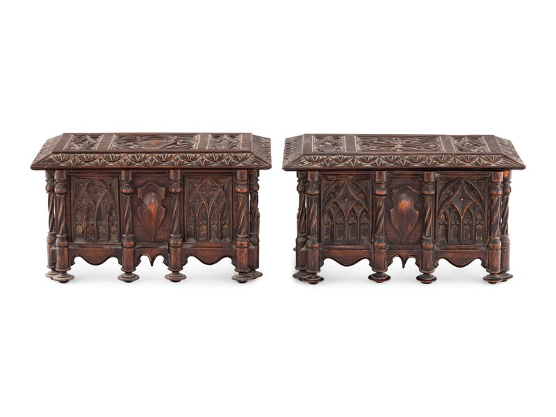 A Pair of Gothic Revival Carved Oak Table Caskets (1 of 8)