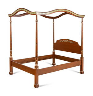 A Julia Gray Ltd. Polychrome Decorated Tester Bed: A Julia Gray Ltd. Polychrome Decorated Tester Bed 20th Century Height 91 1/2 x width 65 1/2 x depth 87 inches. This lot is located in Chicago. Property from the Collection of Linda