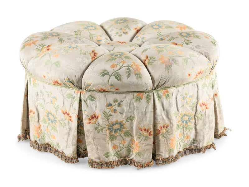 A Contemporary Jacquard Upholstered Ottoman (1 of 8)