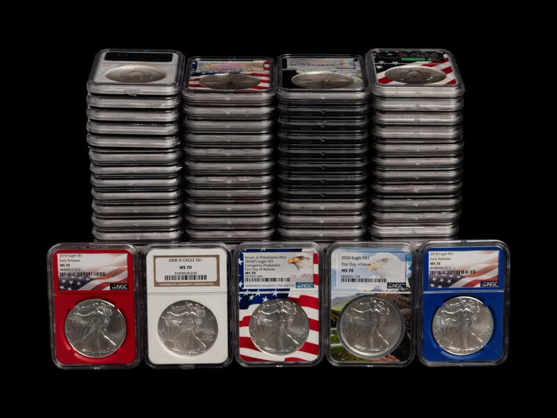 A Collection of Eighty-Six NGC Graded MS 70 Silver Eagle $1 Coins (1 of 2)