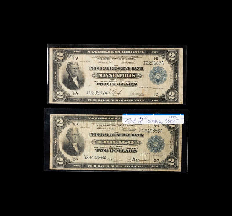 A Group of Two Series 1918 FRBN Battleship $2 Notes (1 of 2)