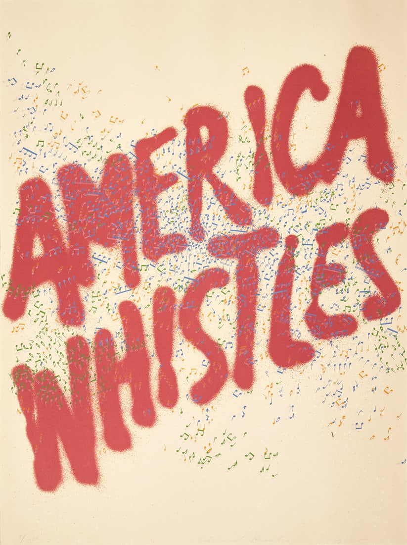 Ed Ruscha (American, b.1937) America Whistles (from the America: The Third Century portfolio), 1975: Ed Ruscha (American, b.1937) America Whistles (from the America: The Third Century portfolio), 1975 lithograph, lithograph in colors on Arches signed, dated and numbered 9/200 in pencil Sheet: 30 x 22