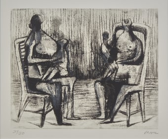 Henry Moore  (British, 1898-1986) Two Seated Figures with Children, 1976