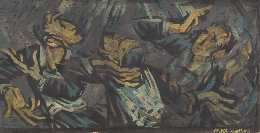 Max Weber (American, 1881-1961) Hasidic Dancers: Max Weber (American, 1881-1961) Hasidic Dancers gouache on paper signed Max Weber (lower right); titled to backing (verso) 14 x 24 inches. This lot is located in Philadelphia. Provenance: Private Coll