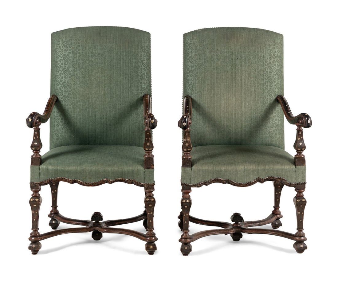 A Pair of Louis XIV Walnut and Shell-Inlaid Fauteuils (1 of 4)