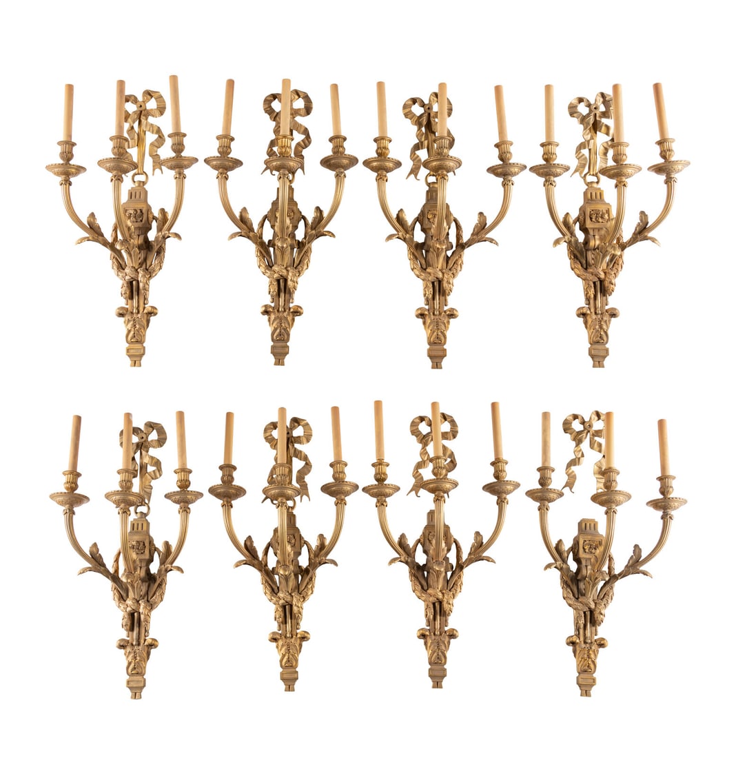 A Set of Eight Louis XVI Style Gilt Bronze Three-Light Sconces (1 of 5)