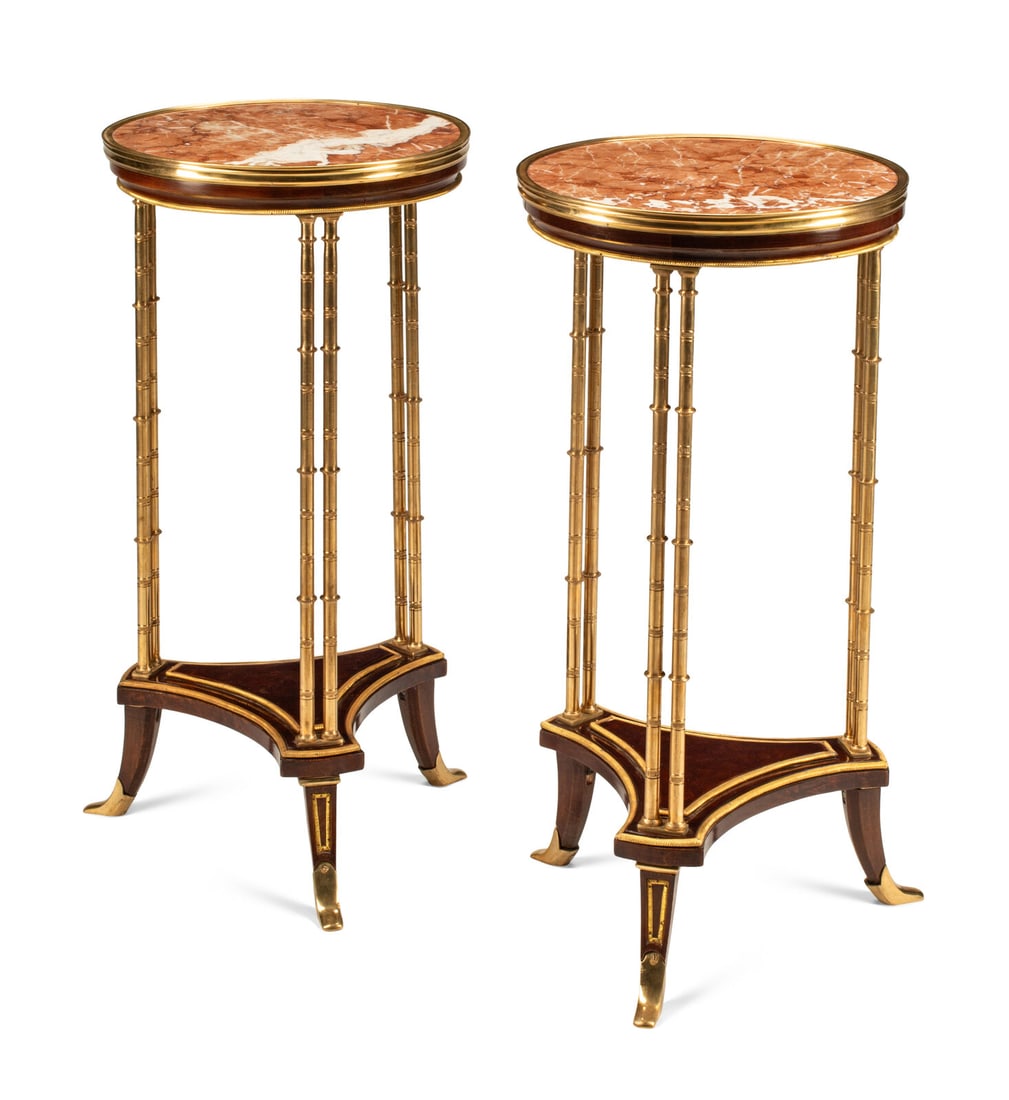 A Pair of French Gilt Bronze Mounted Mahogany Marble-Top Guéridons (1 of 3)