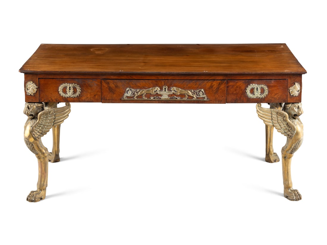 An Empire Gilt Bronze Mounted Mahogany Bureau Plat (1 of 4)