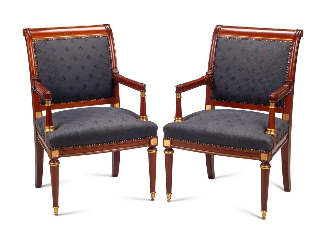 A Pair of Directoire Style Gilt Bronze Mounted Mahogany Armchairs (1 of 3)