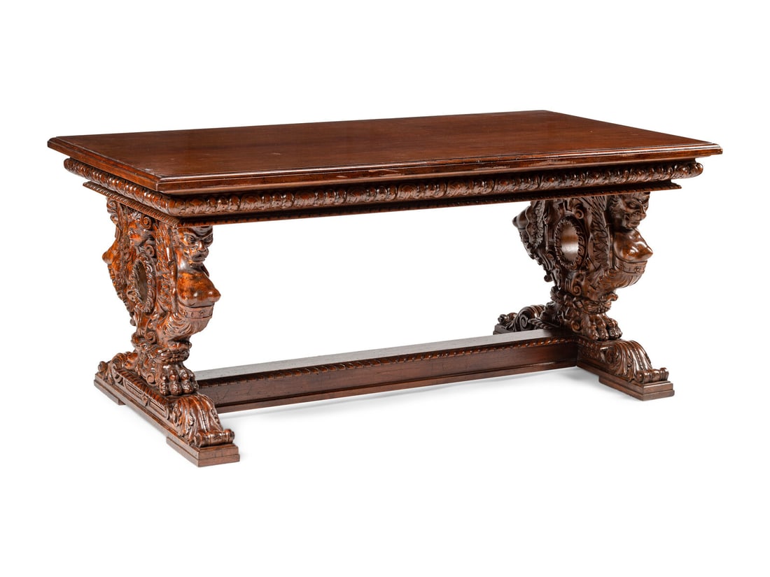 A Renaissance Revival Carved Walnut Library Table (1 of 3)