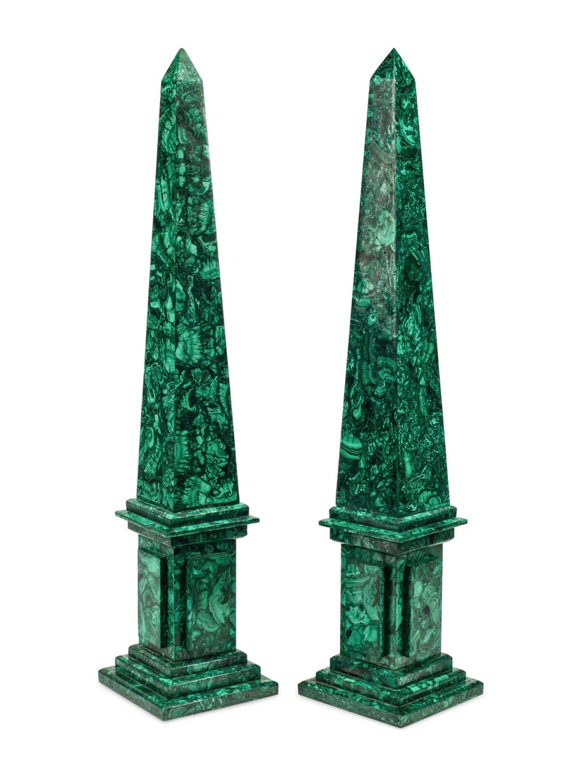 A Pair of Large Malachite Veneered Obelisks (1 of 3)