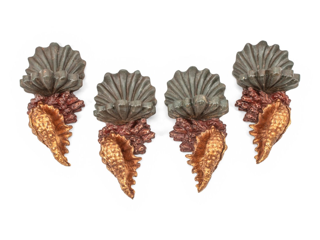 A Set of Four Italian Carved, Painted and Parcel Gilt "Grotto" Style Wall Brackets (1 of 3)