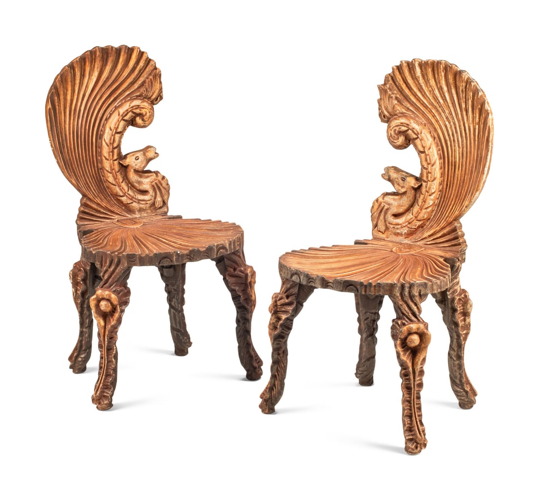 A Pair of Venetian "Grotto" Style Side Chairs: A Pair of Venetian "Grotto" Style Side Chairs 20th Century Height 35 x width 18 x depth 18 inches. This lot is located in Chicago.