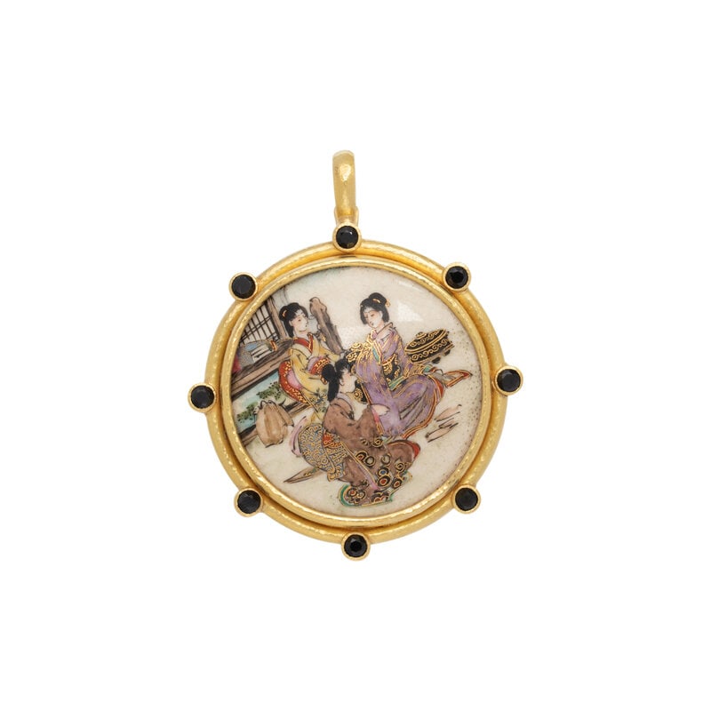 ELIZABETH LOCKE, YELLOW GOLD AND PORCELAIN GEISHA PENDANT (1 of 2)