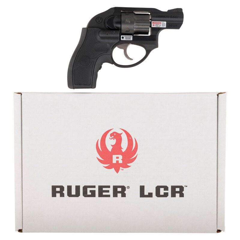*Ruger LCR .22 in Box with Accessories: *Ruger LCR .22 in Box with Accessories .22LR. 1.875" barrel. SN: 548-73836. Blackened finish, Crimson Trace checkered rubber laser grips. Double action revolver with swing out 8-chambered fluted cylin