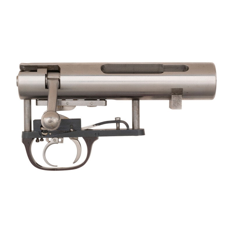 *Schultz & Larsen M54 Bench Action: *Schultz & Larsen M54 Bench Action Bench rifle receiver and trigger group. 8" in overall length. Interior of bolt face is .53". Equipped with an adjustable double set trigger system. Face of recei