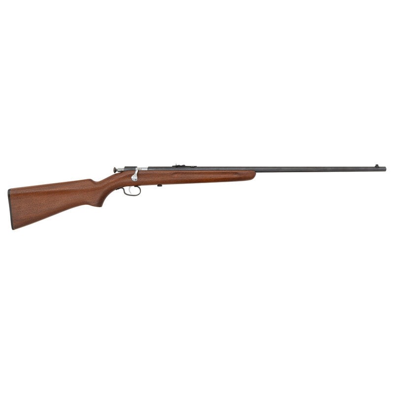 **Winchester Model 67 .22 Rifle: **Winchester Model 67 .22 Rifle .22 S/L/LR. 27" barrel. NSN. Blued finish, smooth hardwood stock. Single shot rifle with leaf rear sight and blade front sight. Barrel previously drilled and tapped for