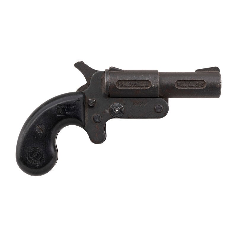 * Cobray Model D: * Cobray Model D .45 LC/.410 Gauge. 3.375" barrel length. SN: 458328. Parkerized metal finish with black synthetic bag shaped grips with molded COBRAY logos and operating instructions to right panel.