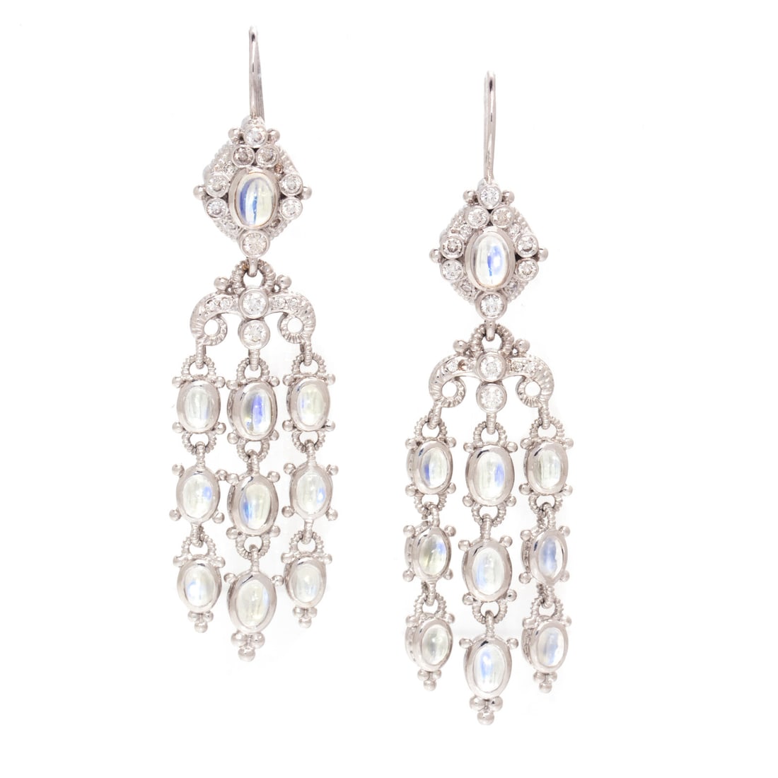 JUDITH RIPKA, WHITE GOLD, MOONSTONE, AND DIAMOND PENDANT EARRINGS (1 of 2)