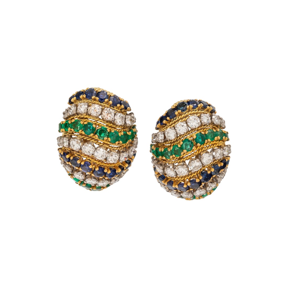 YELLOW GOLD, DIAMOND, EMERALD AND SAPPHIRE EARRINGS (1 of 2)