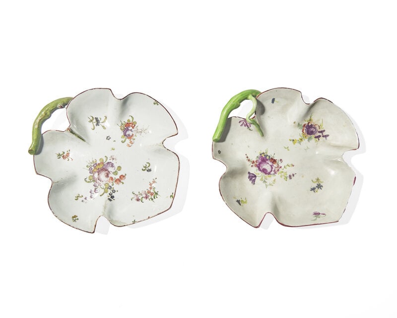 A Pair of Longton Hall Soft-Paste Porcelain Leaf Form Dishes (1 of 2)
